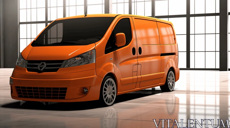 Smooth and Polished Orange Van against a Window - 3D Rendering AI Image