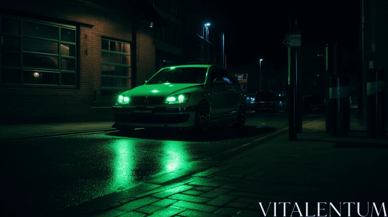 Enigmatic Green Car on Dark Street | Luminous Portraits | Bunnycore AI Image
