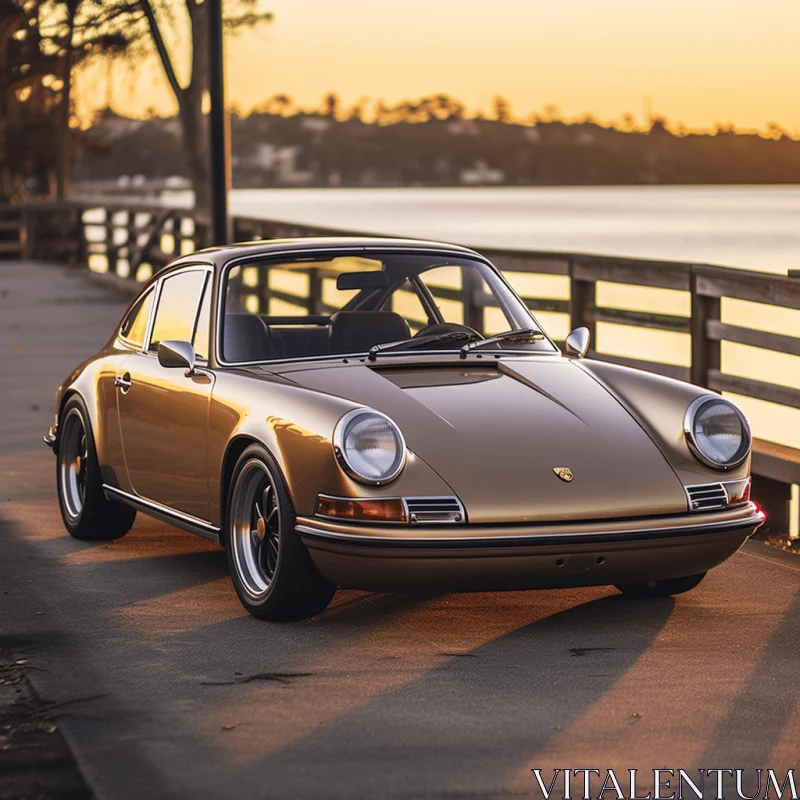 Golden Porsche 911 by the Ocean: A Timeless and Elegant Design AI Image