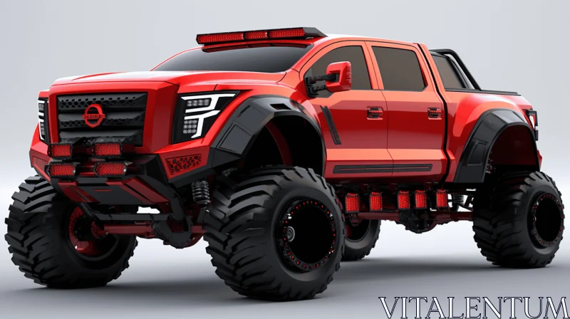 Red Truck with Big Tires - Realistic Hyper-Detailed Rendering AI Image