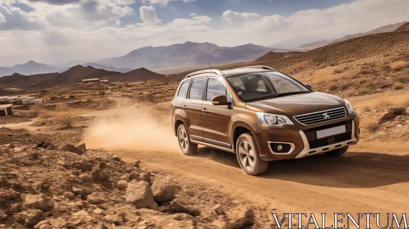 Brown SUV Driving Through the Desert | Strong Lines | Vibrant Colors AI Image