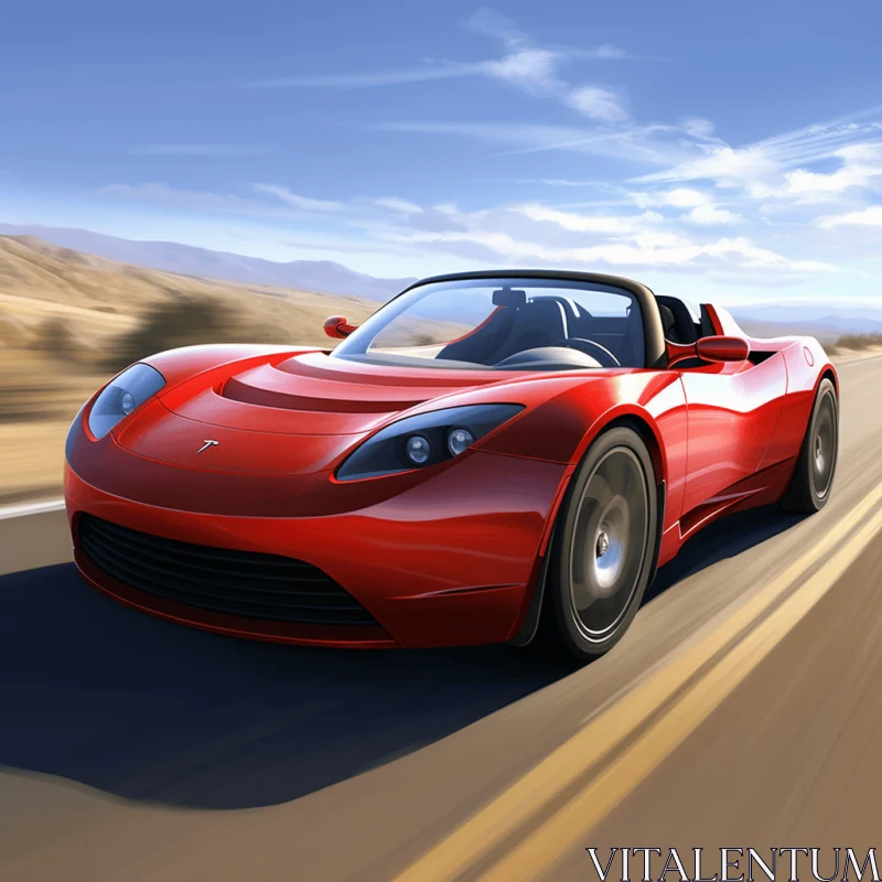 Red Sports Car on Road: Energy-Charged and Lifelike Renderings AI Image