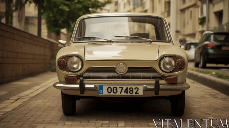 Beige Vintage Car on Curbs | Traditional Craftsmanship AI Image