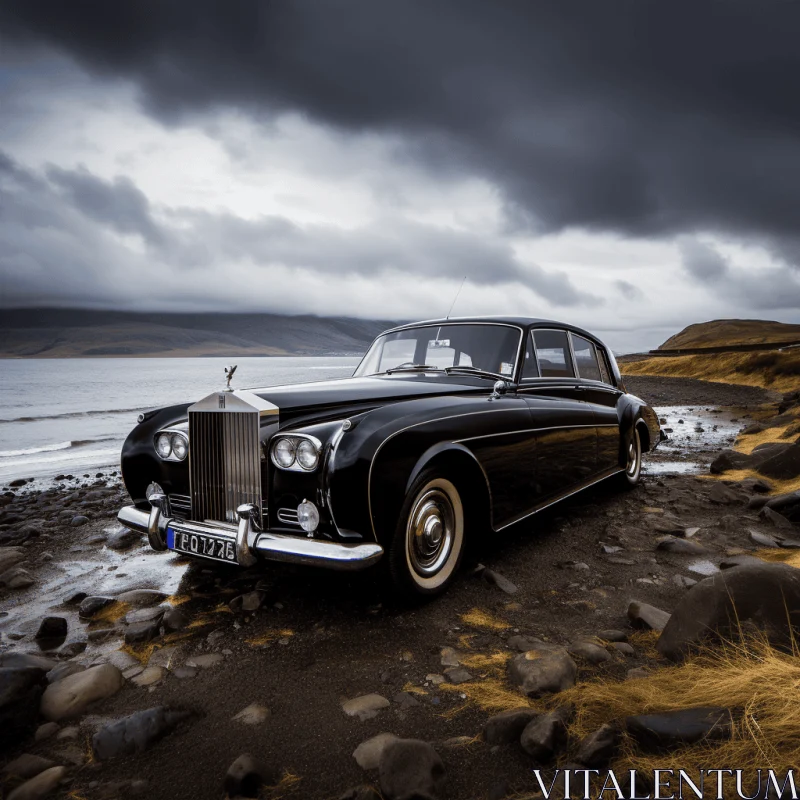 Black Classic Car Parked on Island | Atmospheric Scottish Landscapes AI Image
