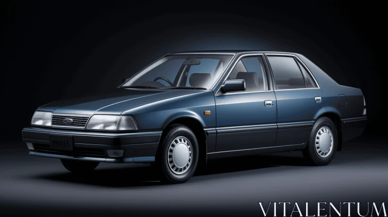 Captivating Blue Car on Black Surface | 1980s Hyper-Detailed Rendering AI Image