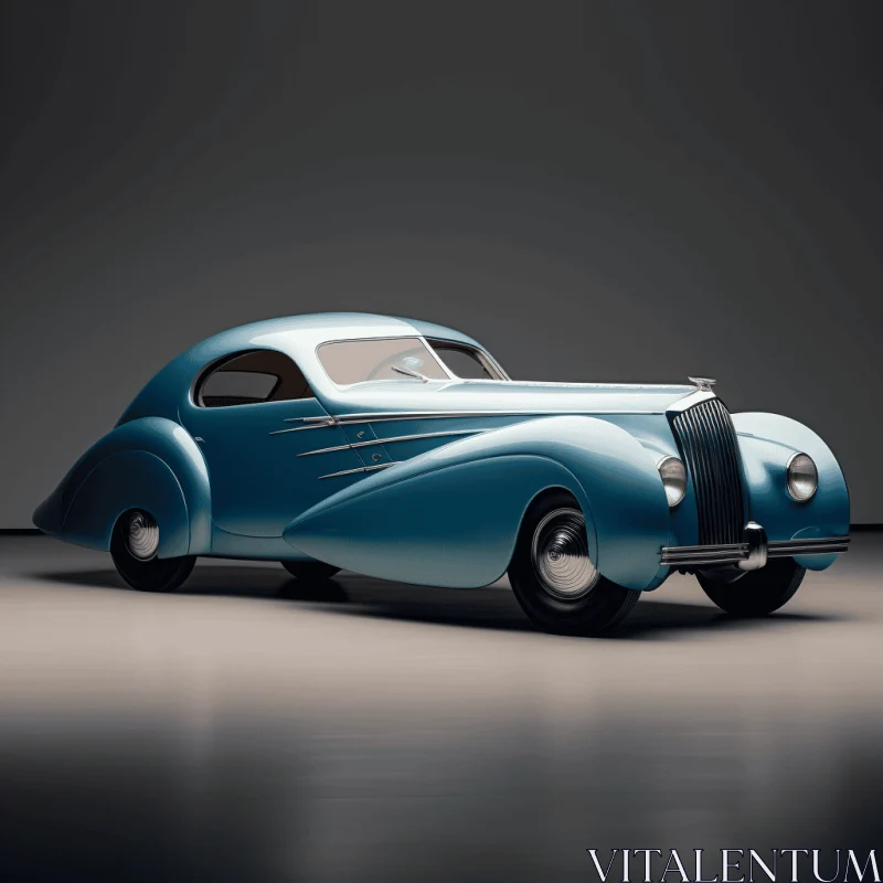 Captivating Blue Vintage Car in Dark Room: Art Nouveau 1940s-1950s Design AI Image