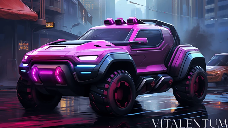 Captivating Pink Truck in a Futuristic Cityscape | Hyper-Realistic Art AI Image