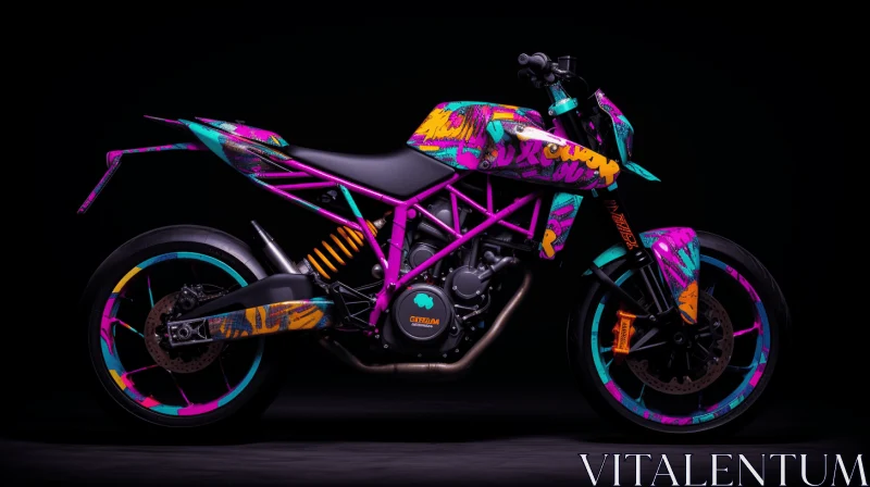 Colorful Motorcycle Artwork on a Dark Background | Tagging Style AI Image
