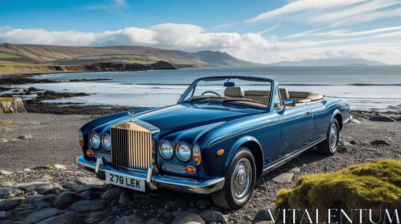 Luxurious Rolls Royce Cabriolet Parked on Top of Rocks by the Ocean AI Image