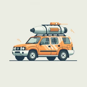 Orange Sports Utility Vehicle with Luggage on Top | Retro-Futuristic Illustration