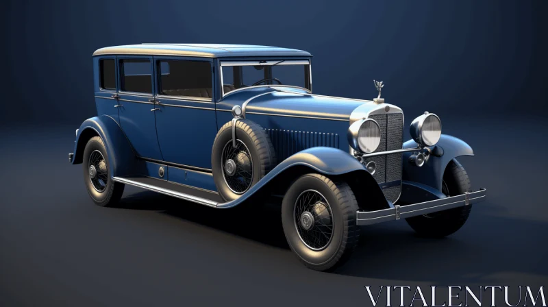 Vintage Blue Car on Dark Blue Background - Realistic and Detailed Renderings AI Image