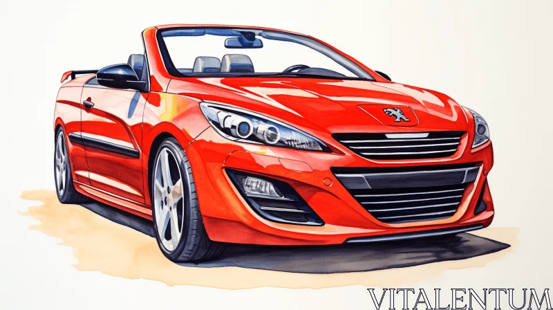 Captivating Watercolor Sketch of a Vibrant Red Convertible Car AI Image