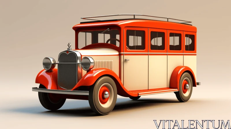 Vintage Coach Bus in Red and Beige Art Deco Style AI Image