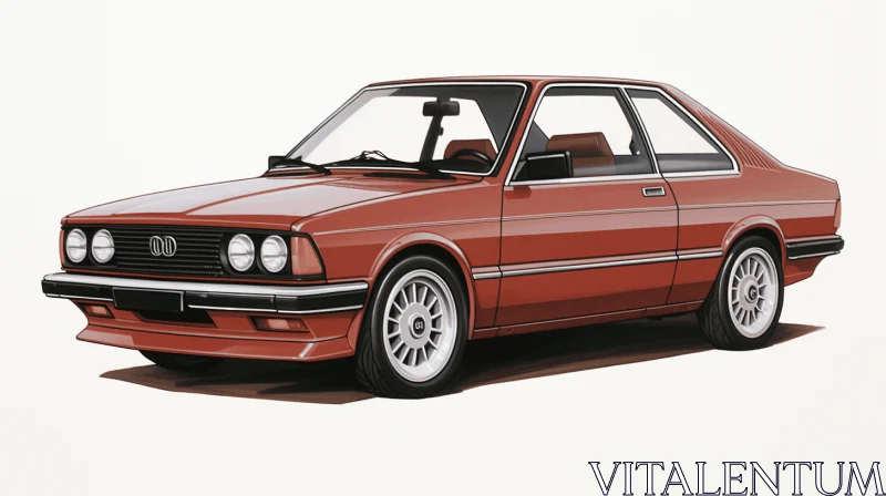 Delicate Shading and Hyperrealistic Illustration of a Red Audi E30 Car AI Image