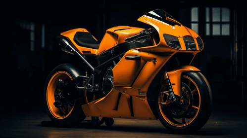 Orange Motorcycle in a Dark Room | Technological Symmetry