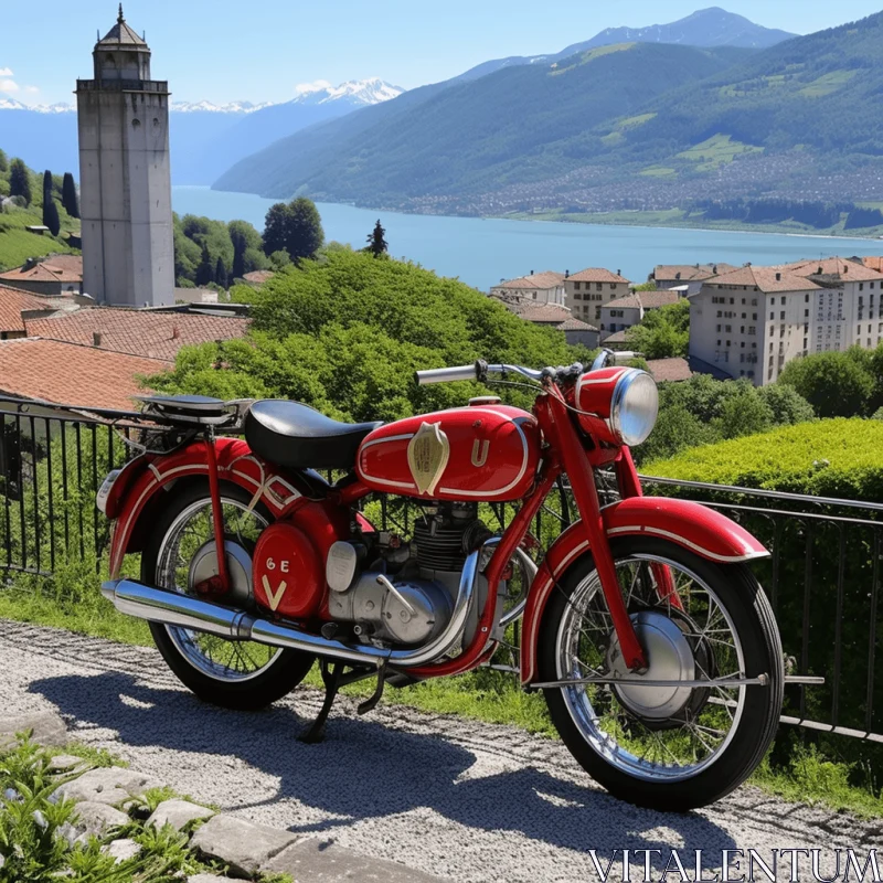 Captivating Vintage Red Motorcycle in Italian Landscapes AI Image