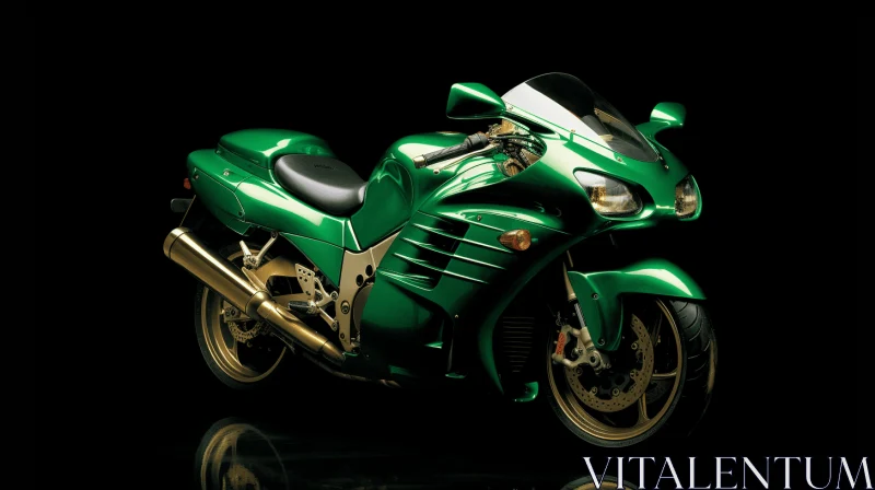 Intricate Gilded Green Motorcycle on Black Background | Rich Azure Palette AI Image