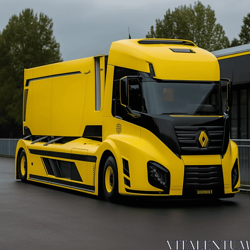 Captivating Yellow Truck with Futuristic Design and Strong Facial Expression AI Image