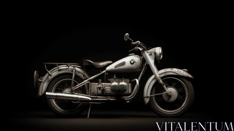 Eerily Realistic Old Motorcycle on Black Background AI Image