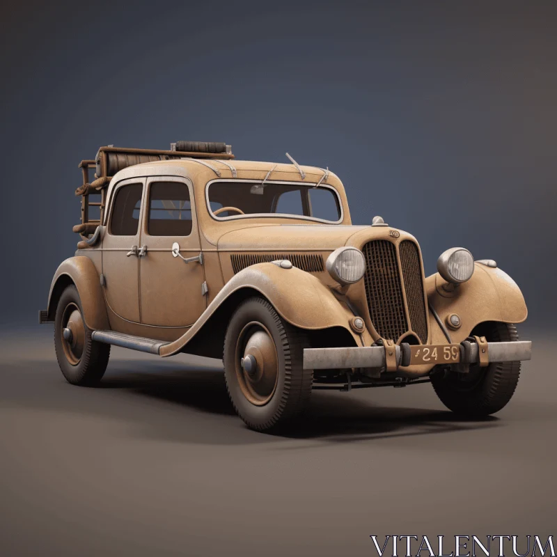Vintage Car on Grey Background | Realistic Genre Scene AI Image