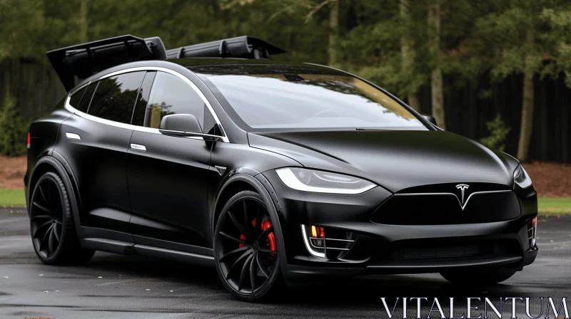 Captivating Black Tesla Model X SUV with Expressive Character Design AI Image