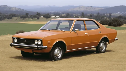 Captivating Orange Car in Field - American Consumer Culture and Japanese Influence