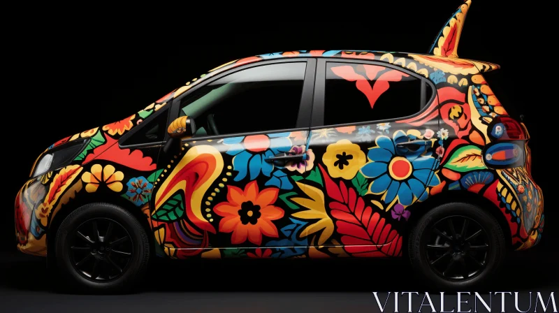 Colorful Car with Floral Designs - Vibrant Artwork AI Image