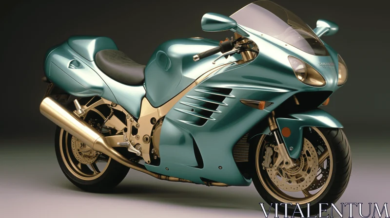 Blue Motorcycle in Light Gold and Emerald | Maya Render | Photo-realistic Techniques AI Image