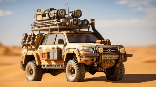 Expedition Car in the Desert: Hyper-Realistic Japanese Influence