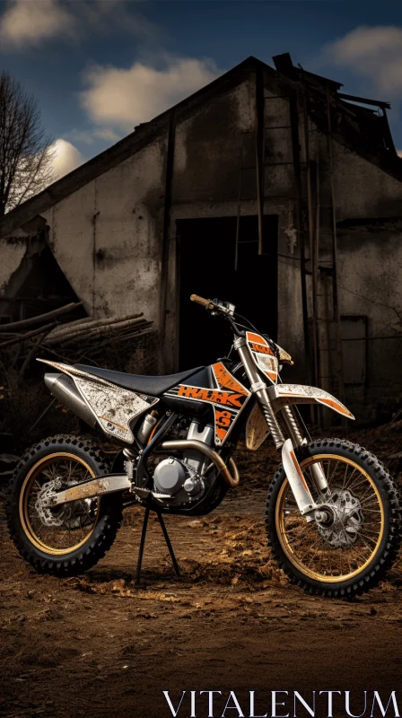 Photorealistic Dirt Bike near a Garage | Dark Silver & Light Orange AI Image
