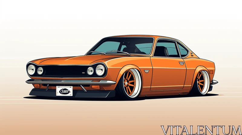 Vibrant Orange Sports Car in Classic Japanese Art Style AI Image