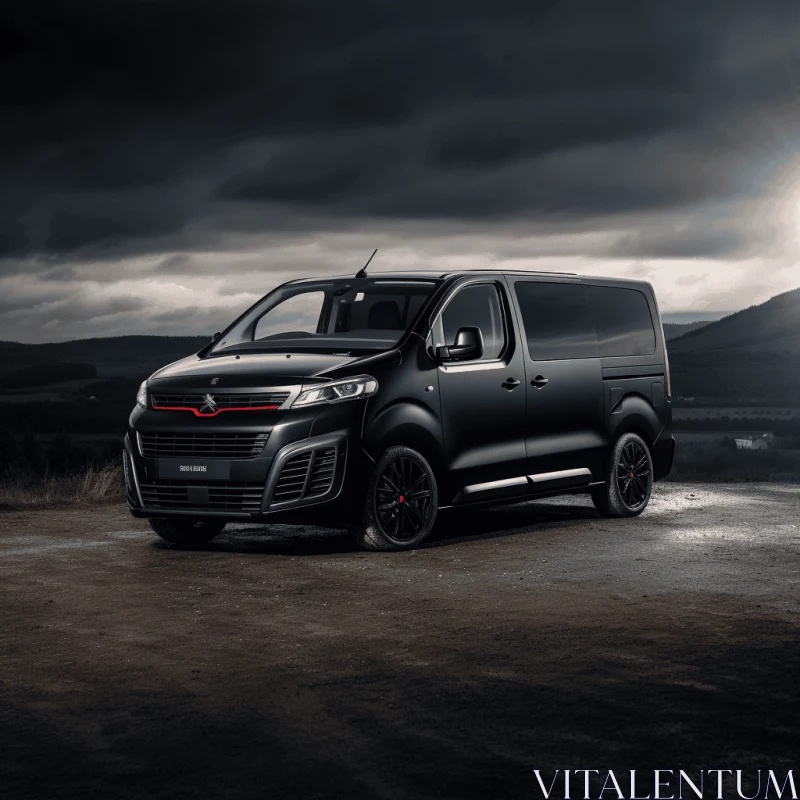 Captivating Black Van with Dark Bronze and Red Accents | UHD Image AI Image