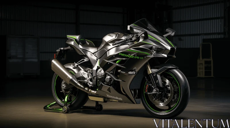 Captivating Kawasaki Ninja Motorcycle Artwork in Silver and Emerald AI Image