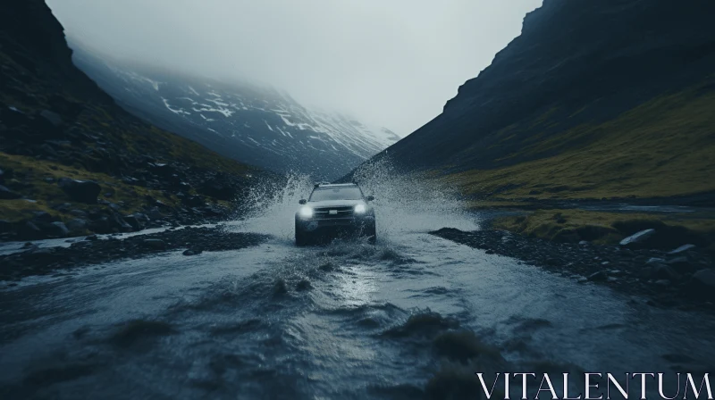Vehicles in the Mountains: A Captivating Hyper-Realistic Composition AI Image