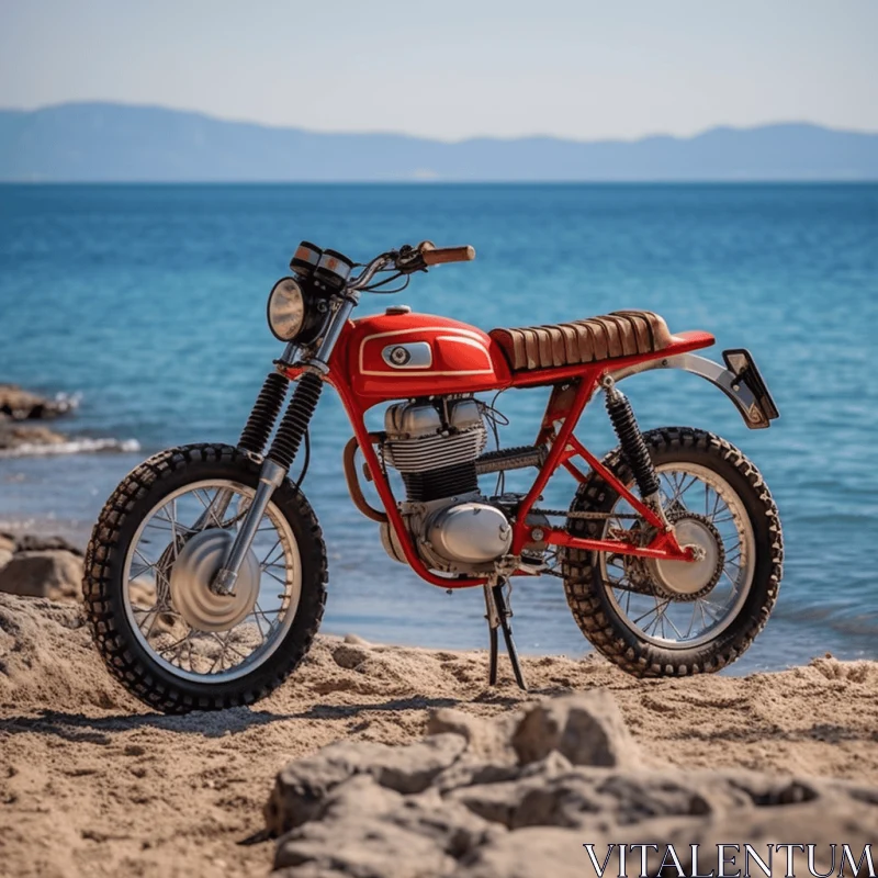 Vintage-Inspired Red Motorcycle on Beach | Engineering and Design AI Image