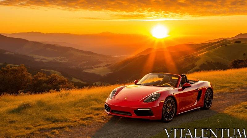 Captivating Sunset Drive: Red Porsche Boxster in the Mountains AI Image