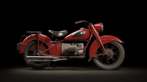 Vintage Red BMW Motorcycle on Dark Background | Farm Security Administration Aesthetics