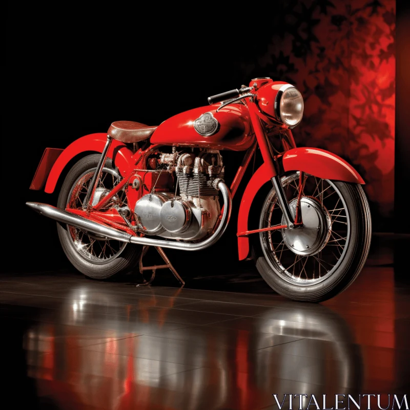 Vintage Red Motorcycle - Photorealistic Rendering for Timeless Beauty AI Image