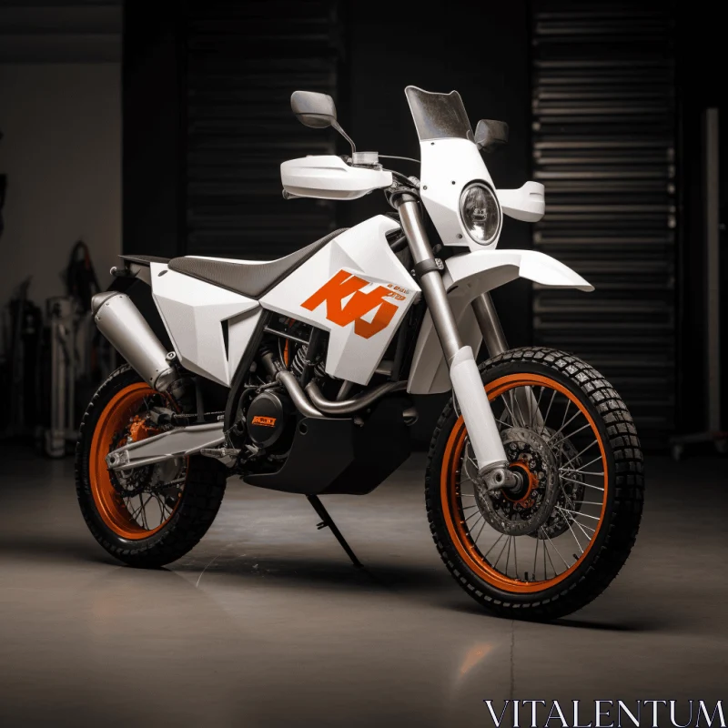 Vibrant KTM Motorcycle in a Garage | Industrial Aesthetics AI Image