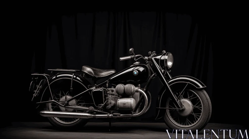 Vintage Black Motorcycle on Textured Grey Background AI Image