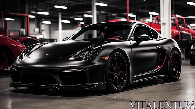 AI ART Black Porsche Cayman GT4: Captivating Garage Scene