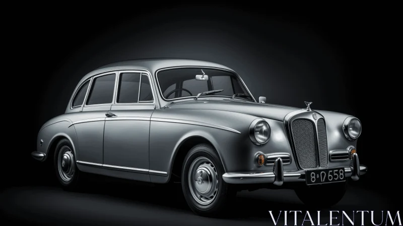 Classic Silver Car on Dark Background | Monochromatic Symmetry AI Image