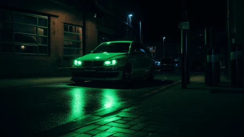 Enigmatic Green Car on Dark Street | Luminous Portraits | Bunnycore