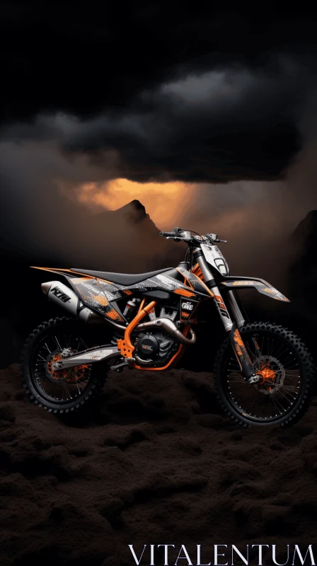 Orange and Black Dirt Bike on Rocky Hill - Intense Atmosphere AI Image