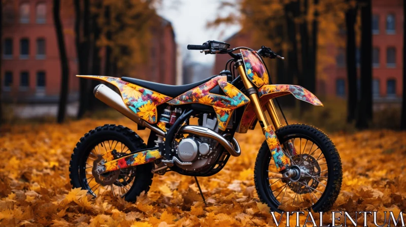 Colorful Dirt Bike in Autumn Leaves | Meticulous Design AI Image