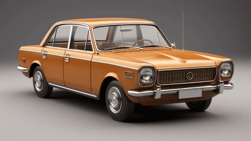 Vintage Orange Car on Gray Background - Realistic Hyper-detailed Rendering