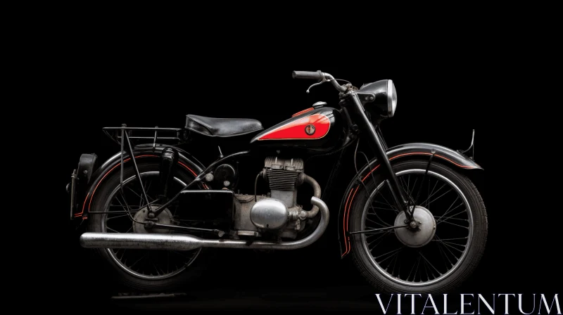 Vintage Black and Red Motorcycle on Black Background AI Image
