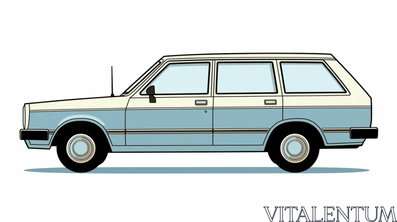 AI ART Vintage Van with Blue Striped Top - Artistic Depiction
