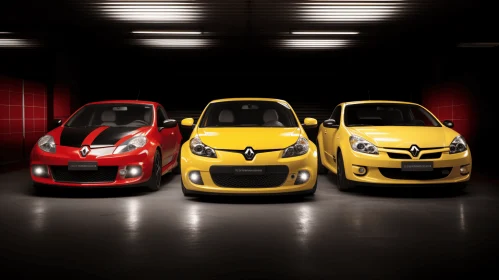Captivating Red and Yellow Cars in a Dark Room