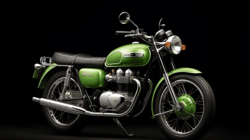 Green Triumph Motorcycle Sitting in a Black Studio | Photo-realistic Art